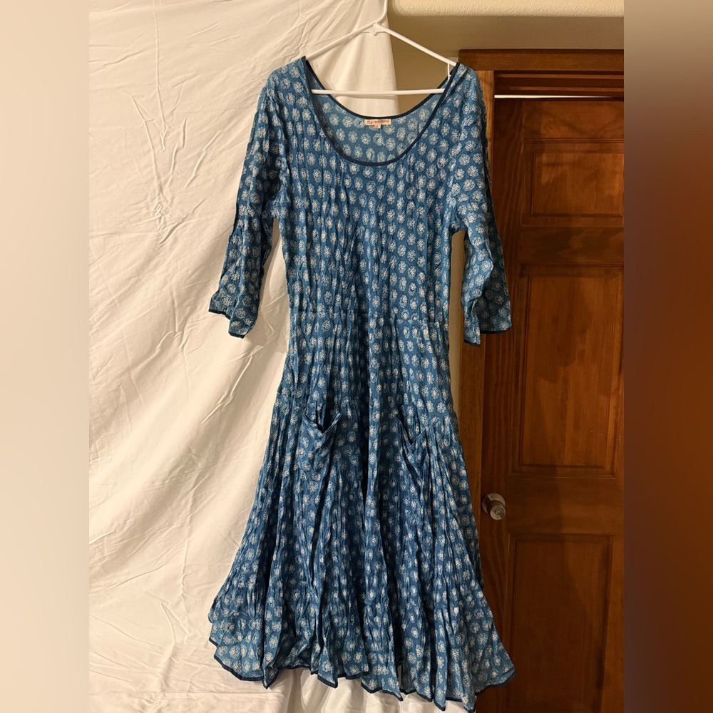 Chic Blue Patterned Long Sleeve Dress